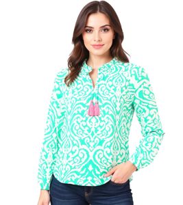 Blusa tipo túnica de verano con borlas ZWILLINGSHERZ Ornaments para mujer 33223-64 Verde/Blanco/Rosa