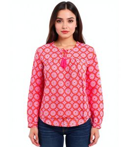 ZWILLINGSHERZ Damen Sommer-Bluse mit aufälligen-Muster 33125-4 Orange/Pink