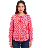 ZWILLINGSHERZ Damen Sommer-Bluse mit aufälligen-Muster 33125-4 Orange/Pink