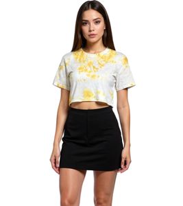 Top corto tie-dye da donna ZEGY, maglietta in cotone 1075 giallo/bianco
