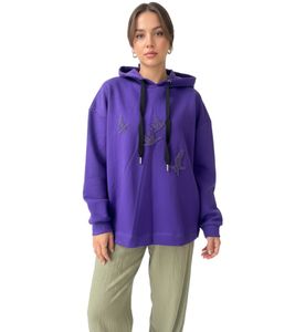 ZEGY Damen Hoodie Kapuzen-Pullover mit Vögel-Verzierungen Baumwoll-Pullover Sweater 1074 Violett