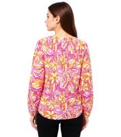 ZWILLINGSHERZ Damen Sommer-Bluse mit auffälligen-Muster Baumwoll Langarmshirt 33233-90 Weiß/Orange/Pink