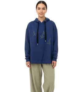 ZEGY Damen Hoodie Kapuzen-Pullover mit Vögel-Verzierungen Baumwoll-Pullover Sweater 1074 Navy