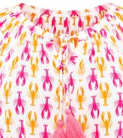 ZWILLINGSHERZ Kleiner Hummer Damen Sommer-Bluse Tunika-Shirt mit kurzen Ärmeln 33337-90 Orange/Pink/Weiß