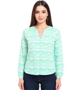 ZWILLINGSHERZ Damen Baumwoll-Bluse Sommer-Bluse Tunika-Shirt 33236-88 Grün/Weiß/Blau