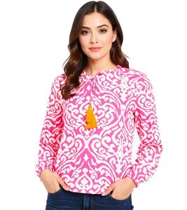 ZWILLINGSHERZ Ornamente Damen Sommer-Bluse Tunika-Shirt mit Quasten 33223-13 Orange/Weiß/Pink