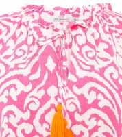 ZWILLINGSHERZ Ornamente Damen Sommer-Bluse Tunika-Shirt mit Quasten 33223-13 Orange/Weiß/Pink