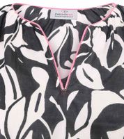ZWILLINGSHERZ Damen Sommer-Bluse mit Blätter-Muster Baumwoll Langarmshirt 33229-3 Weiß/Schwarz/Pink