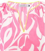 ZWILLINGSHERZ Damen Sommer-Bluse mit Blätter-Muster Baumwoll Langarmshirt 33229-13 Pink/Weiß/Gelb