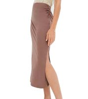 Damen Midi-Rock stylischer Sommer-Rock mit Raffung und Schlitz 938576 Braun
