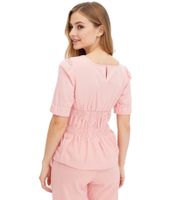 Chemisier femme à manches bouffantes, chemisier en coton, haut d'été, chemise à manches courtes, 963325 Rose