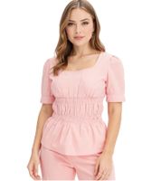 Chemisier femme à manches bouffantes, chemisier en coton, haut d'été, chemise à manches courtes, 963325 Rose