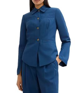 stylische Damen Hemd-Jacke Herbst-Jacke Business-Jacke Kurz-Mantel 943635 Blau