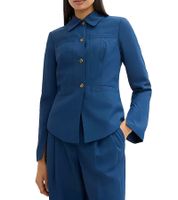 stylische Damen Hemd-Jacke Herbst-Jacke Business-Jacke Kurz-Mantel 943635 Blau