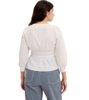 Damen Sommer-Bluse mit Bindeband und taillierter-Saum Sommer-Shirt 968082 Weiß