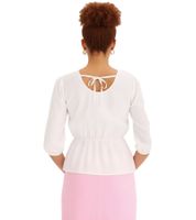 Damen Sommer-Bluse Rundhals-Bluse mit 3/4 Ärmeln und Schößchensaum Baumwoll-Bluse 920934 Weiß