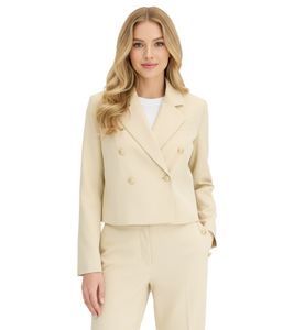Blazer corto elegante para mujer con botones decorativos. Blazer de noche, blazer de negocios, 950017 Beige