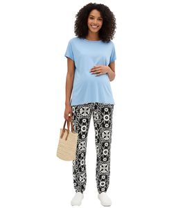 Pantalon de maternité élégant pour femme avec motif floral, vêtements de maternité 938357 Noir/Blanc