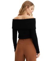 Damen Strick-Pullover Off Shoulder-Pullover Alltags-Pulli Sweater 907644 Schwarz