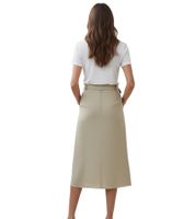 Romantic women's summer skirt with a tie belt made of pure linen, midi skirt 927542, khaki
