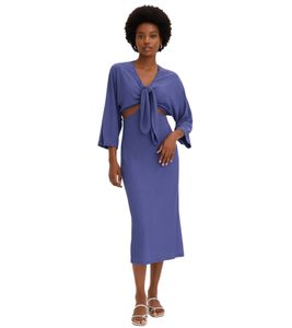 Elegante abito midi da donna con aperture, abito autunnale, maniche a 3/4, 938352, blu