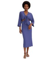 Elegante abito midi da donna con aperture, abito autunnale, maniche a 3/4, 938352, blu