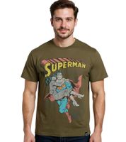 RE:COVERED X SUPERMAN DC Herren T-Shirt mit Comic-Print Baumwoll-Shirt Rundhals-Shirt RCWARN55 in Ecru-Weiß oder Khaki
