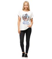 RE:COVERED X STAR WARS Damen T-Shirt mit Schriftzug Baumwoll-Shirt Rundhals-Shirt Boyfriend-Cut in Rosa oder Ecru-Weiß