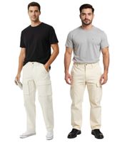 Stylish men's cargo jeans with multiple pockets, casual trousers in ecru, white/beige with 4 or 2 cargo pockets