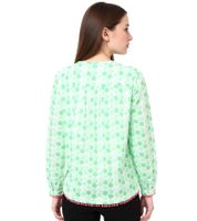 ZWILLINGSHERZ Pünktchen Damen Sommer-Bluse mit Polka Dots Muster Tunika-Shirt mit Quaste oder Ohne in Grün oder Blau