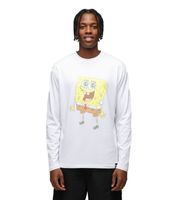 RE:COVERED X Nickelodeon - Camisa de manga larga para hombre con varios estampados de Bob Esponja, de algodón, con cuello redondo, en blanco