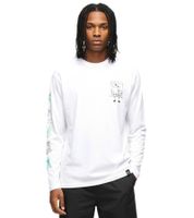 RE:COVERED X Nickelodeon - Camisa de manga larga para hombre con varios estampados de Bob Esponja, de algodón, con cuello redondo, en blanco