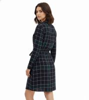 Robe portefeuille à carreaux, col chemise, 914043 Bleu