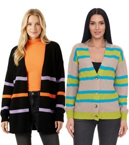 Cárdigan Aniston CASUAL para mujer: Cárdigan moderno con cierre de botones y rayas en contraste en beige/azul/verde o negro/naranja/morado