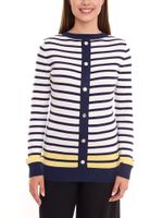 DELMAO Women's Knit Sweater with Decorative Button Placket, Long-Sleeved Shirt Sweater in Red/Dark Blue or Blue/White
