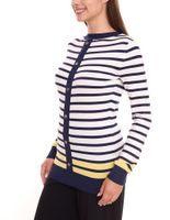 DELMAO Women's Knit Sweater with Decorative Button Placket, Long-Sleeved Shirt Sweater in Red/Dark Blue or Blue/White