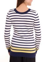 DELMAO Women's Knit Sweater with Decorative Button Placket, Long-Sleeved Shirt Sweater in Red/Dark Blue or Blue/White