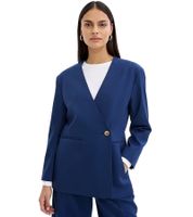 Elegante blazer da sera da donna, blazer autunnale, blazer business, blazer in cotone, beige o blu