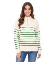Aniston CASUAL Damen Strick-Pullover gestreifter Alltags-Pullover Langarm-Shirt in Rosa/Weiß und Beige/Grün