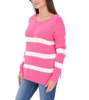 Aniston CASUAL Damen Strick-Pullover gestreifter Alltags-Pullover Langarm-Shirt in Rosa/Weiß und Beige/Grün