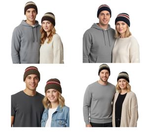 Trust Co Unisex Crochet Winter Hat, Soft Knit Hat with Stripes, Cotton Hat, Navy/White, Brown/White, Khaki/White, or Navy/Red