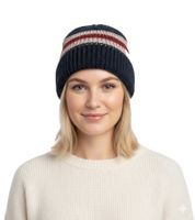 Trust Co Unisex Crochet Winter Hat, Soft Knit Hat with Stripes, Cotton Hat, Navy/White, Brown/White, Khaki/White, or Navy/Red