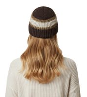 Trust Co Unisex Crochet Winter Hat, Soft Knit Hat with Stripes, Cotton Hat, Navy/White, Brown/White, Khaki/White, or Navy/Red