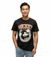 T-shirt homme RE:COVERED X Disney, différents styles et imprimés Mickey Mouse, col rond en coton, blanc, noir, violet et bleu