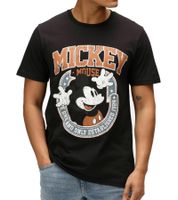 T-shirt homme RE:COVERED X Disney, différents styles et imprimés Mickey Mouse, col rond en coton, blanc, noir, violet et bleu