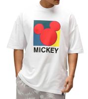 T-shirt homme RE:COVERED X Disney, différents styles et imprimés Mickey Mouse, col rond en coton, blanc, noir, violet et bleu