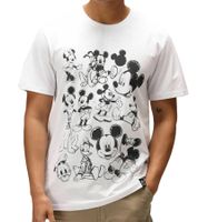 T-shirt homme RE:COVERED X Disney, différents styles et imprimés Mickey Mouse, col rond en coton, blanc, noir, violet et bleu