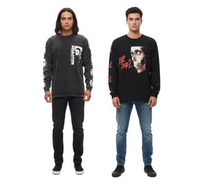 RE:COVERED X Studio Canal Evil Dead 2 or Halloween Men's Long-Sleeved Shirt with Movie Print, Cotton Long-Sleeve Pullover, Black
