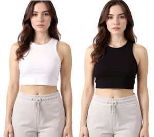 ZEGY Women's Crop Top Tank Top Ribbed Cotton Sleeveless Shirt 1085 Black or White