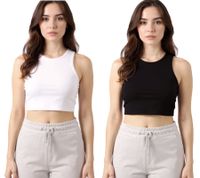 ZEGY Damen Crop-Top Tank-Top geripptes Baumwoll-Shirt ärmellos 1085 Schwarz oder Weiß